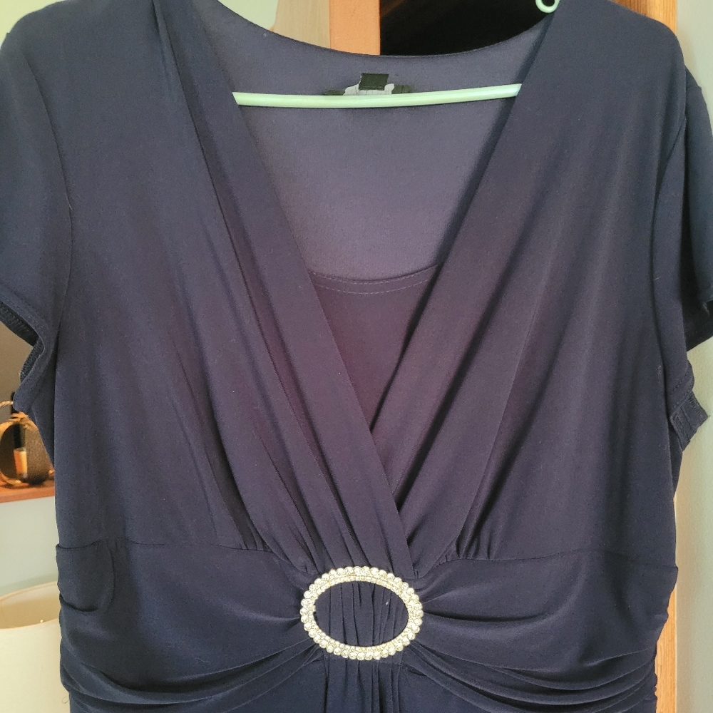 NWOT R&M Richards Navy Blue with Silver Rhinestone Buckle Shift Dress Size 16
